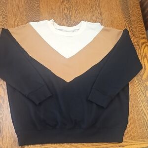 Torrid Black, Tan, and Cream Super Soft Fleece Chevron Colorblock Sweatshirt